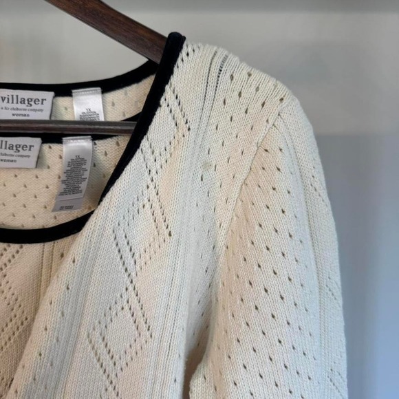 Liz Claiborne Cream Cardigan and Tank Top With Black Velvet Border Size 1X 90s - Picture 5 of 8